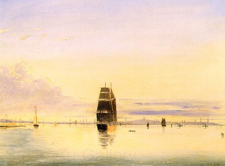 Clement Drew Boston Harbor at Sunset Norge oil painting art